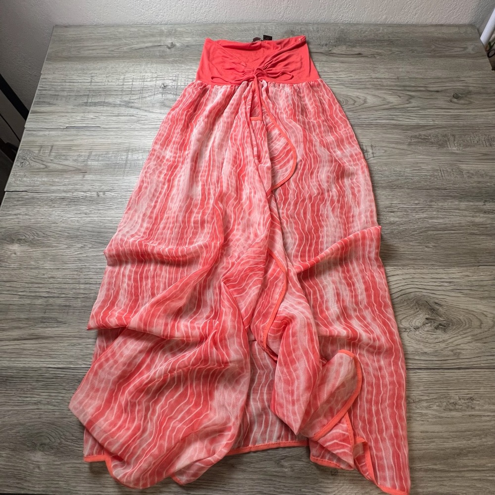 Raviya Maxi Skirt‎ Womens Medium Coral Wavy Tie Dye Boho Beach Coverup AD54
